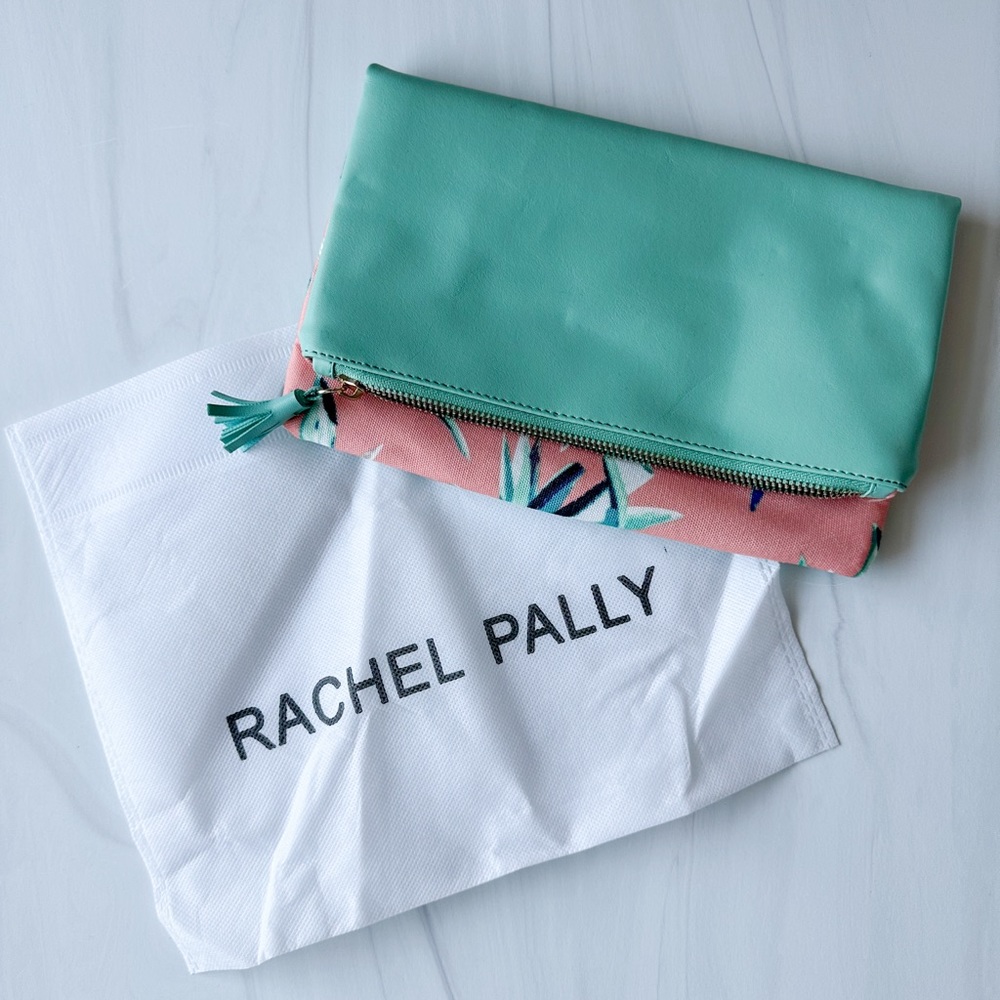 Rachel Pally Turquoise and Coral Bird of Paradise Reversible Canvas Clutch
